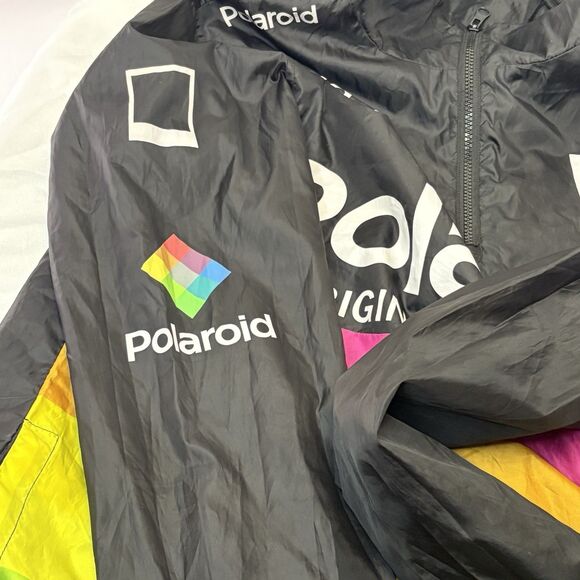 POLAROID Windbreaker Pullover Jacket Mens M Hooded Black 1/4 Zip - Picture 8 of 10